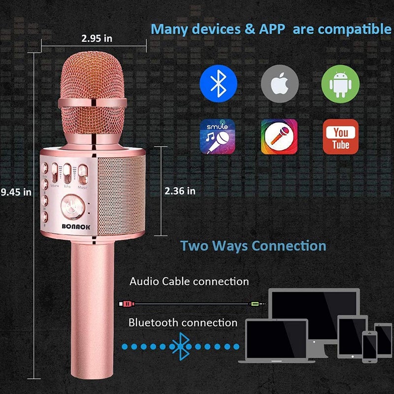 BONAOK Wireless Bluetooth Karaoke Microphone, 3-in-1 Portable Handheld Mic Speaker Machine for All Smartphones,Gifts to Girls, Boys Kids Adults All Age Q37(Champagne) - Image 2